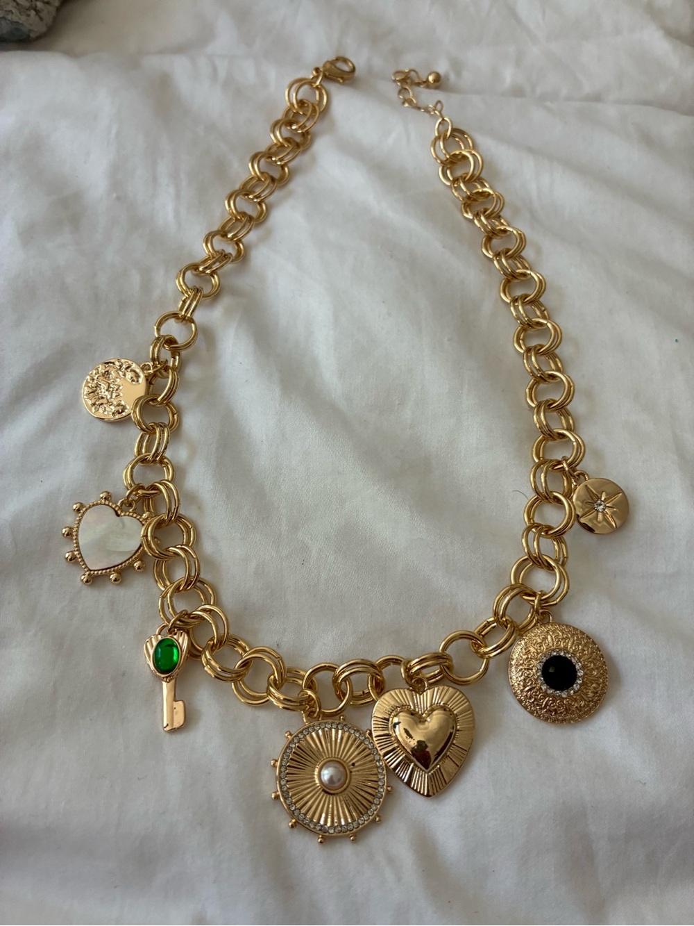 Natasha Couture Gold-Tone Charm Necklace with Heart, Locket & Key Charms
